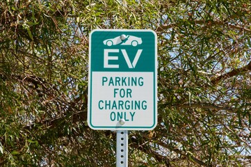 EV electric vehicle parking sign green and white