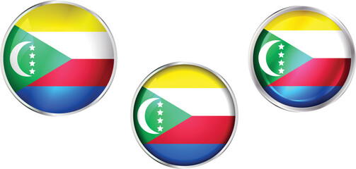 Round national flag pin of Comoros.Circular vector flag of Comoros