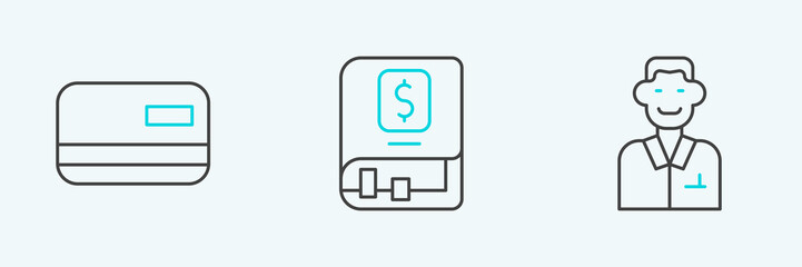Set line Trader, Credit card and Financial book icon. Vector