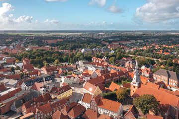 Fototapeta na wymiar Aerial summer cityscape of Tønder (Southern Denmark) old town