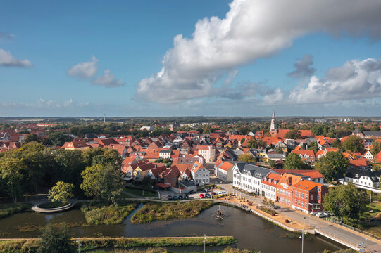 Aerial summer cityscape of T&oslash;nder, town in Southern Denmark (Syddanmark)