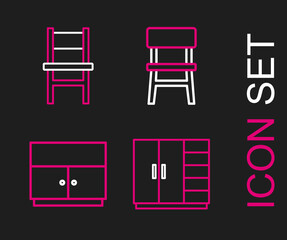 Set line Wardrobe, Chair and icon. Vector