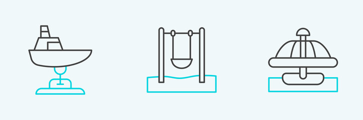 Set line Attraction carousel, Swing boat and icon. Vector
