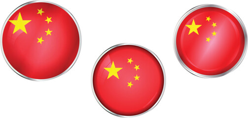 Round national flag pin of China.Circular vector flag of China