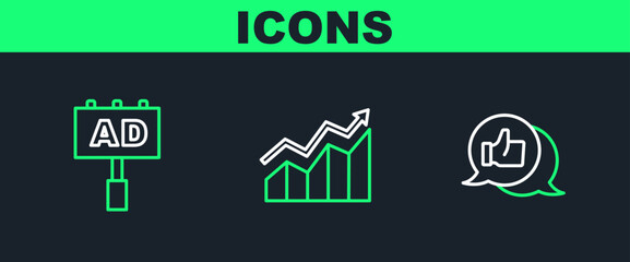 Set line Customer product rating, Advertising and Financial growth increase icon. Vector