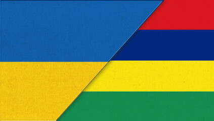 Flag of Ukraine and Mauritius - 3D illustration. National Symbols