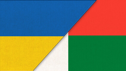 Flag of Ukraine and Madagascar - 3D illustration. Ukrainian and Madagascar flag
