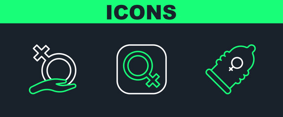 Set line Condom, Female gender and icon. Vector