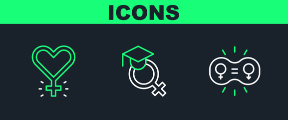 Set line Gender equality, Feminism and Teacher icon. Vector