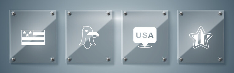 Set USA Independence day, , Eagle and American flag. Square glass panels. Vector