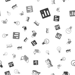 Set Pie chart infographic, Location, Light bulb and Delivery tracking on seamless pattern. Vector