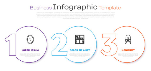 Set line Mirror, Shelf with books and Dressing table. Business infographic template. Vector