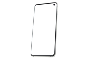 Smartphone with a white display on a white isolated background. Copyspace