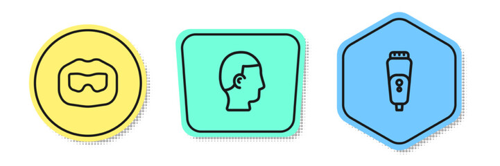 Set line Mustache and beard, Hairstyle for men and Electric razor blade. Colored shapes. Vector