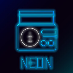 Glowing neon line News on radio channel icon isolated on black background. Colorful outline concept. Vector