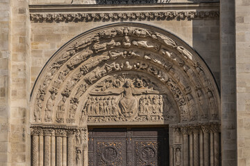 Facade of Basilica of Saint-Denis (Basilique royale de Saint-Denis, from 1144) - former medieval...