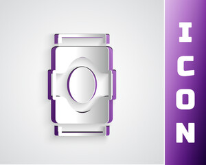 Paper cut Soda can icon isolated on grey background. Paper art style. Vector