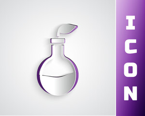 Paper cut Plant breeding icon isolated on grey background. Plants growing in the test tubes. Organic food ,agriculture and hydroponic. Paper art style. Vector