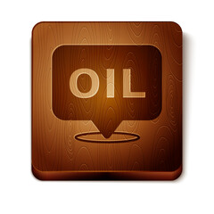 Brown Word oil icon isolated on white background. Wooden square button. Vector