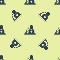 Blue Breaking news icon isolated seamless pattern on yellow background. News on television. News anchor broadcasting. Mass media. Evening news. Vector