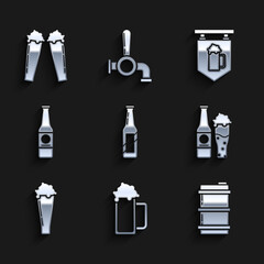 Set Beer bottle, Glass of beer, Metal keg, and glass, Street signboard with and icon. Vector