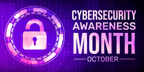 Modern Cybersecurity awareness month background with lock open and glowing lights. Cybersecurity month October wallpaper design