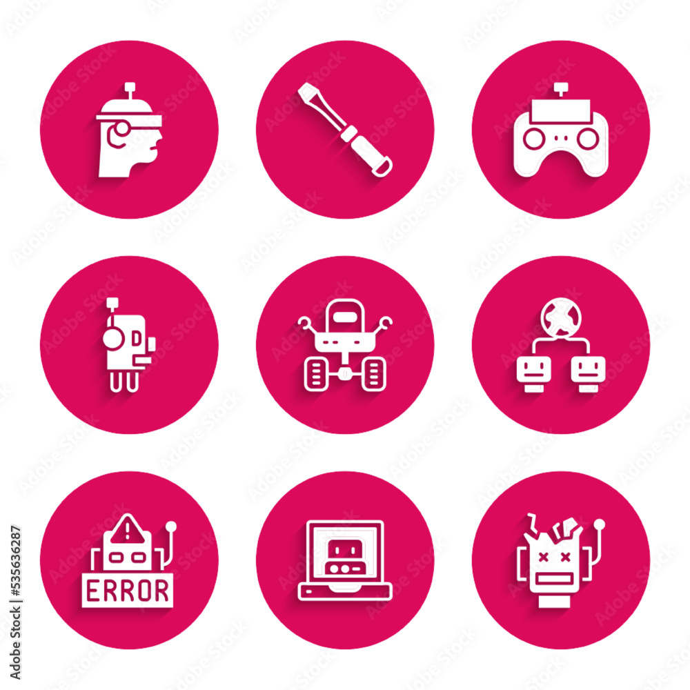 Poster set mars rover, creating robot, broken, artificial intelligence, error, robot, remote control and sm