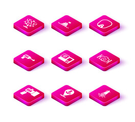 Set Flashlight, Location with anchor, Fishing harpoon, Action camera, Octopus, Photo, Diving mask and Floating buoy the sea icon. Vector