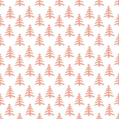 Sketch Christmas Tree Seamless Pattern, New Year Background