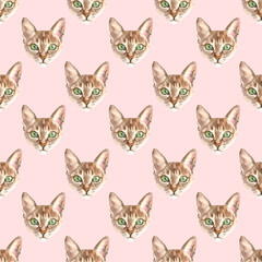 Watercolor cat pattern, cute fabric design for kids, cat breeds, british ,pale background seanpless pattern, scrapbooking,wallpaper,wrapping, gift,paper, for clothes, children textile,digital paper, 