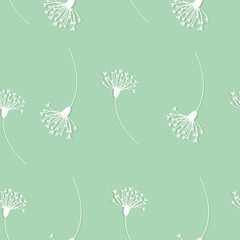 Pattern with white flowers on a green background, vector
