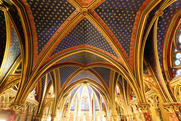 Obraz premium Interior view of the Holy Chapel -Sainte Chapelle in Paris, France. Gothic royal medieval church located in the center of Paris.