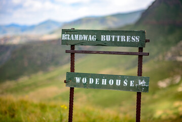A sign post on the Brandwag Buttress trail in the Golden Gate Highlands National Park, South Africa
