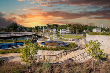 a gorgeous autumn landscape at Rodney Cook Sr. Park in Historic Vine City with water fountains...