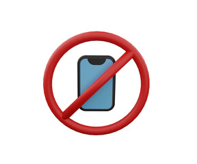 3d rendering of prohibition sign icon to use the cell phone
