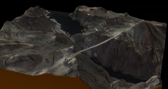Hoover Dam map rotate 360 loop ccw with 3d relief 4K satellite ground height