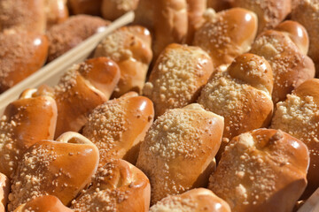 Fragrant sweet rolls in a confectionery