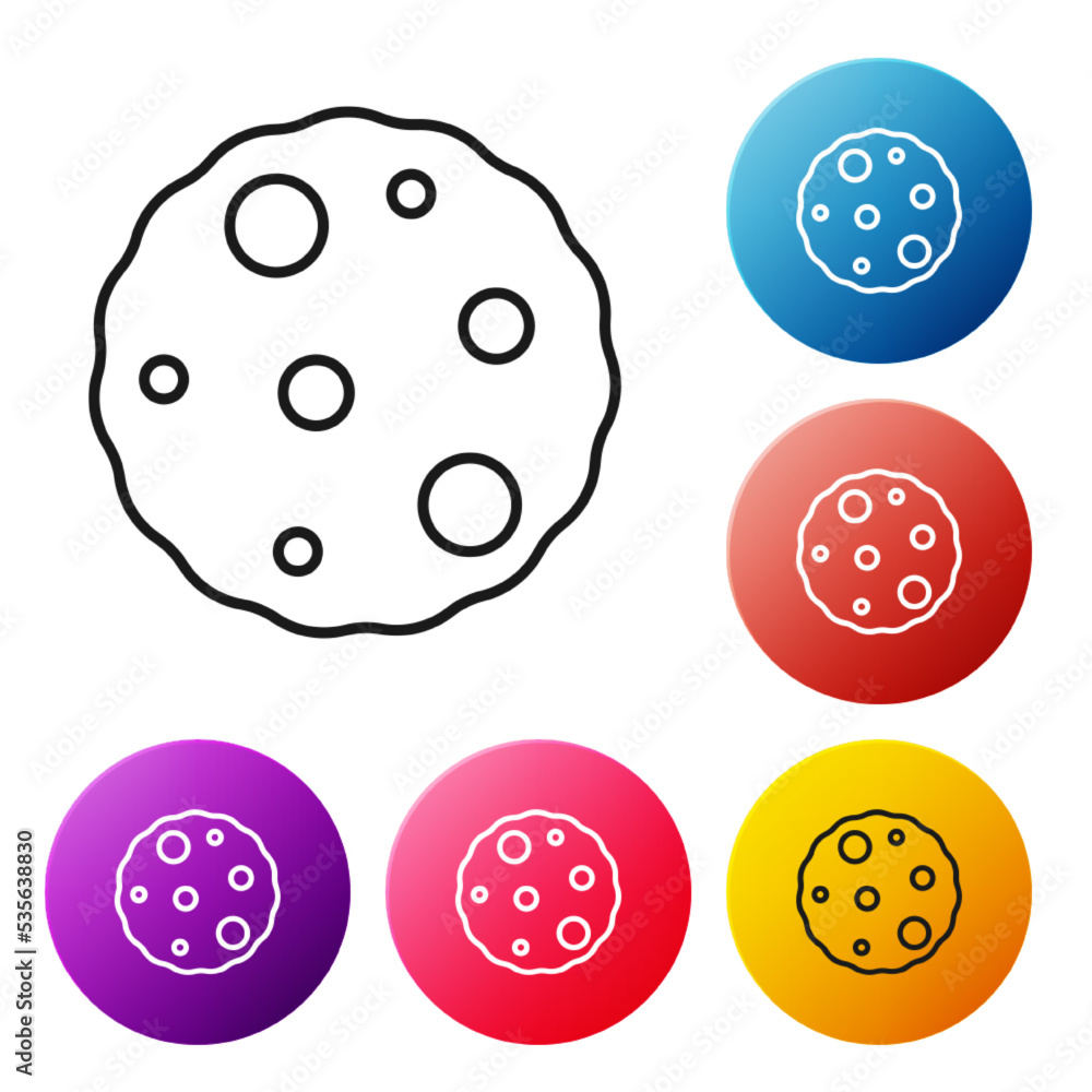 Poster black line cookie or biscuit with chocolate icon isolated on white background. set icons colorful ci