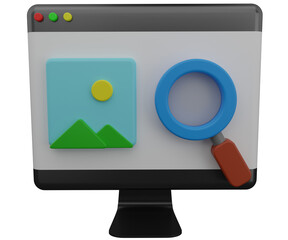 3d render of image search icon on computer.
