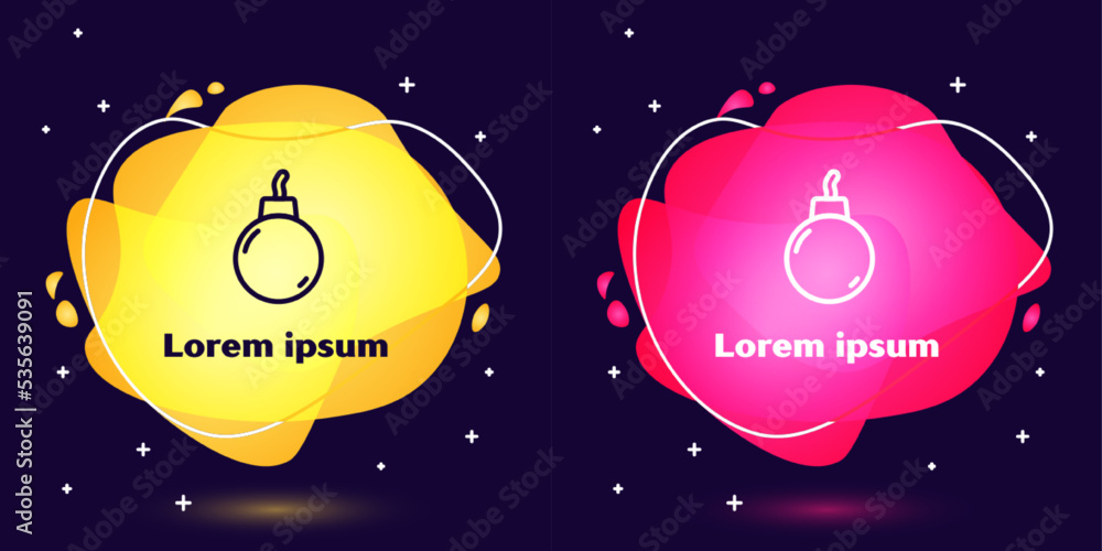 Poster set line bomb ready to explode icon isolated on blue background. abstract banner with liquid shapes.