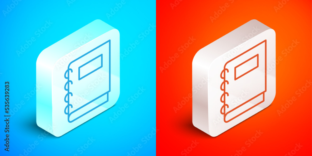 Aufkleber isometric line notebook icon isolated on blue and red background. spiral notepad icon. school notebo
