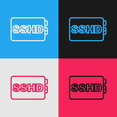 Pop art line SSHD card icon isolated on color background. Solid state drive sign. Storage disk symbol. Vector