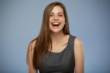 Happy laughing successful business woman isolated portrait.