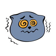 Cowardly cat with spiral eyes trembles in fear or hypnosis