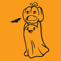 Ghost And Pumpkin Halloween Vector Cartoon Mascot Illustration