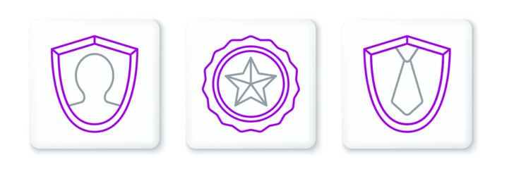Set line Tie, User protection and Police badge icon. Vector