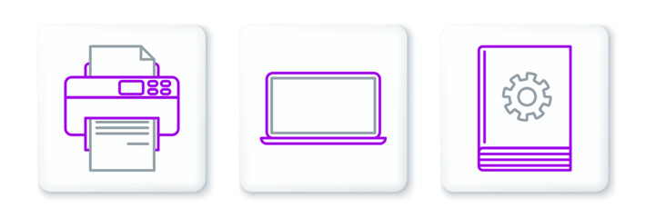 Set line User manual, Printer and Laptop icon. Vector