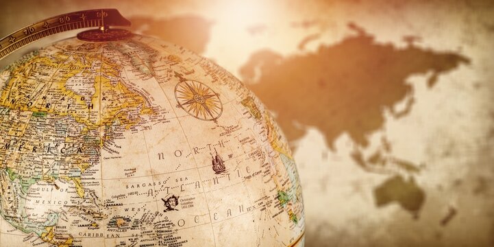 Big classic globe with grunge map for education concept