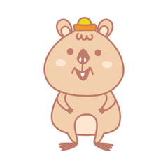 Cute cartoon animal quokka illustration. Smiling australian quokka for educational purposes, and plays 