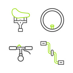 Set line Bicycle pedals, handlebar, wheel and seat icon. Vector